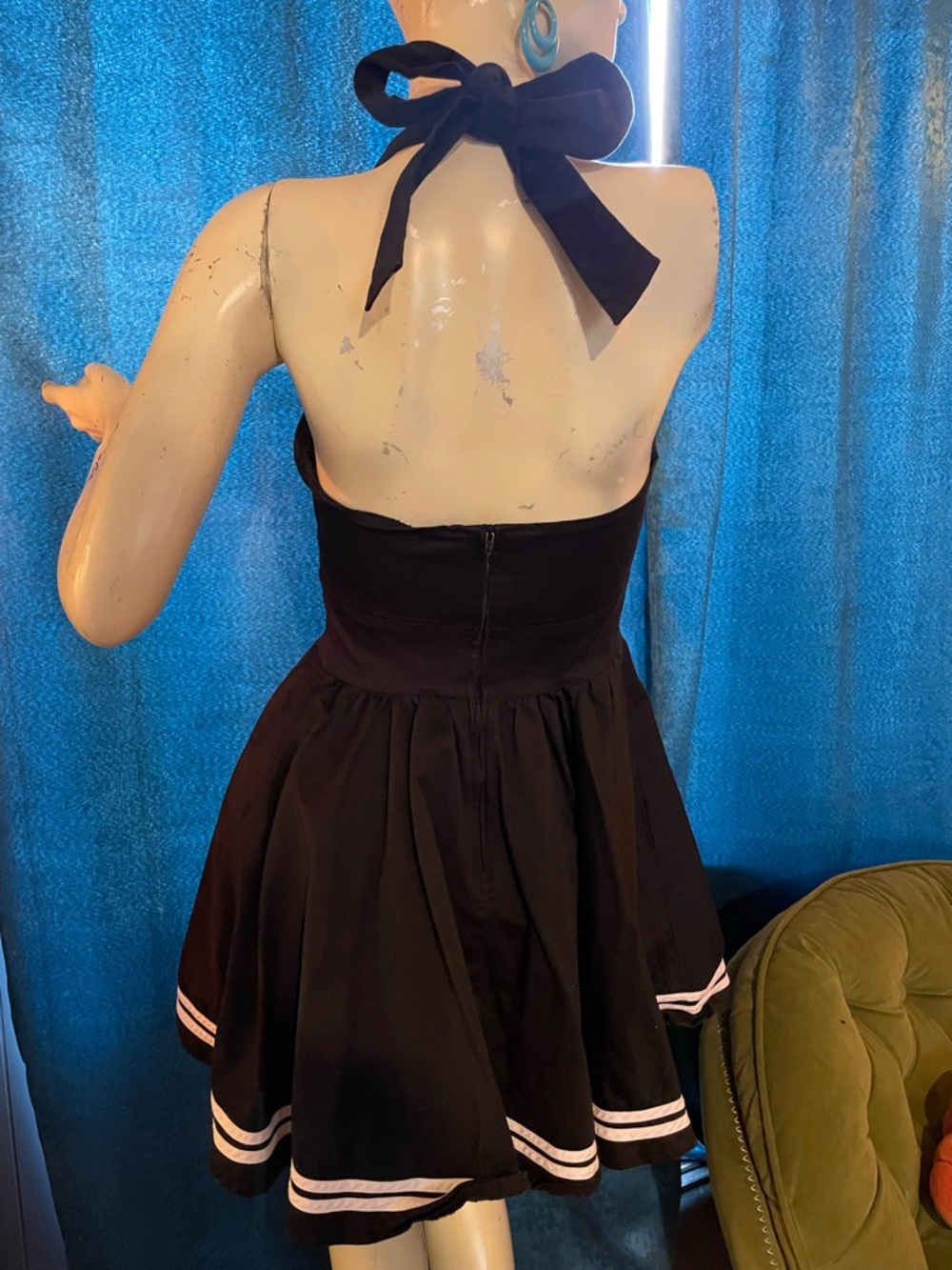 HELL BUNNY Vintage style Black Halter Sailor Dress with skull Anchor Pockets - Picture 2 of 5